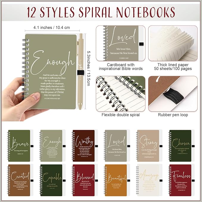 Kosiz 24 Sets Christian Gifts Bulk Christian Notebooks with Pens Inspirational Prayer Journals Bulk A6 Spiral Small Notepads for Women Men Church Members Bible Study Groups (Retro Color)
