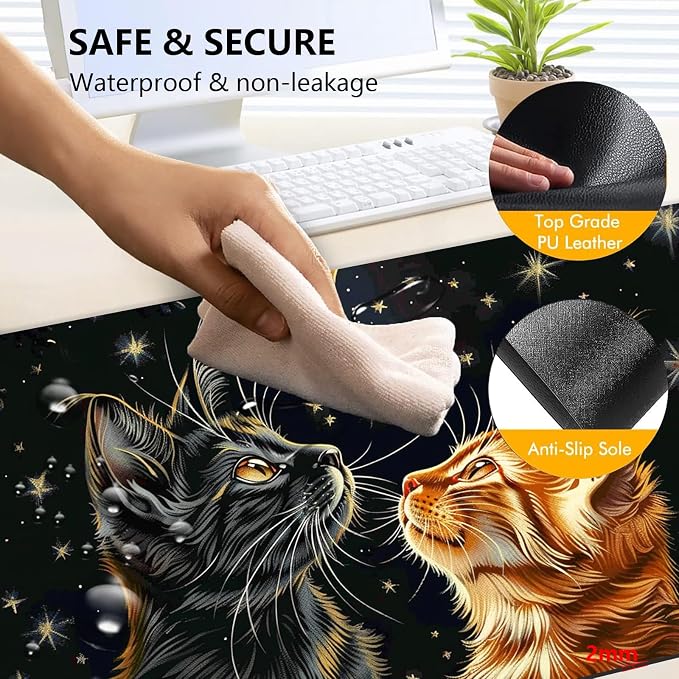 Heated Mouse Pad with 3 Levels Heated & 3 Hours Auto Shut-Off Mouse Pad for Warming Hands in Office Home, 31.5" x 13"Large Safe Desk Mat Hand Warmer，Two Cute Cats