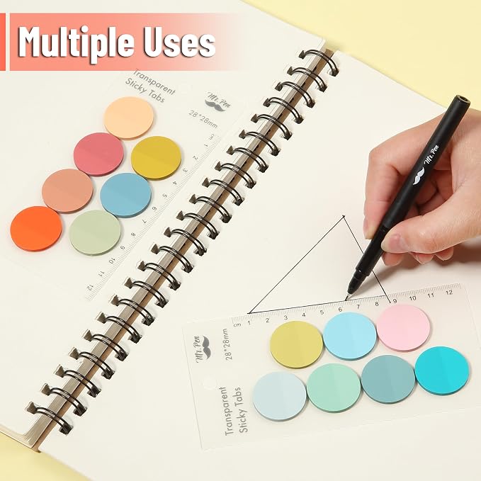 Mr. Pen- Round Transparent Sticky Notes, 1.1” Diameter, 14 Pads, 560 Sheets | Colorful, Water-Resistant See-Through Sticky Notes & Fineliner, Smooth Writing, Note Tabs for Bible Journaling, Studying