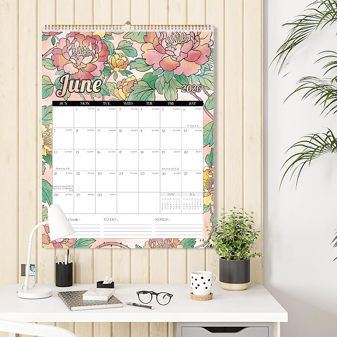 Ospelelf Large Spiral Wall Calendar 2026-2027, 22'' x 17'' Monthly Coloring Calendar, 18 Month Painting Calendar for Family, Kids, Use Jan 2026 - June 2027, Floral