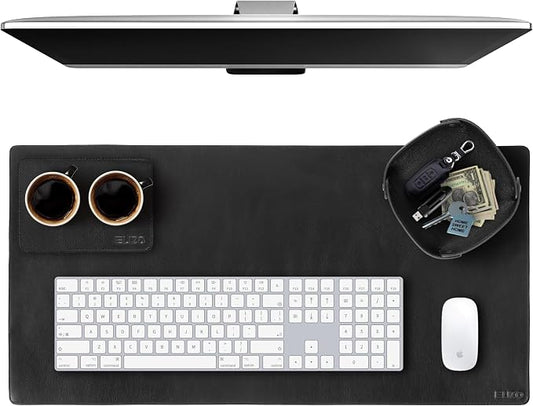 ELIZO Leather Desk Pad Real Leather Desk Mat Thick (3mm) Double Layer (32x16) Cover Blotter Desk Protector Large Computer Mat for Keyboard Mouse Pad Table Laptop Mat Office Accessories - Carbon