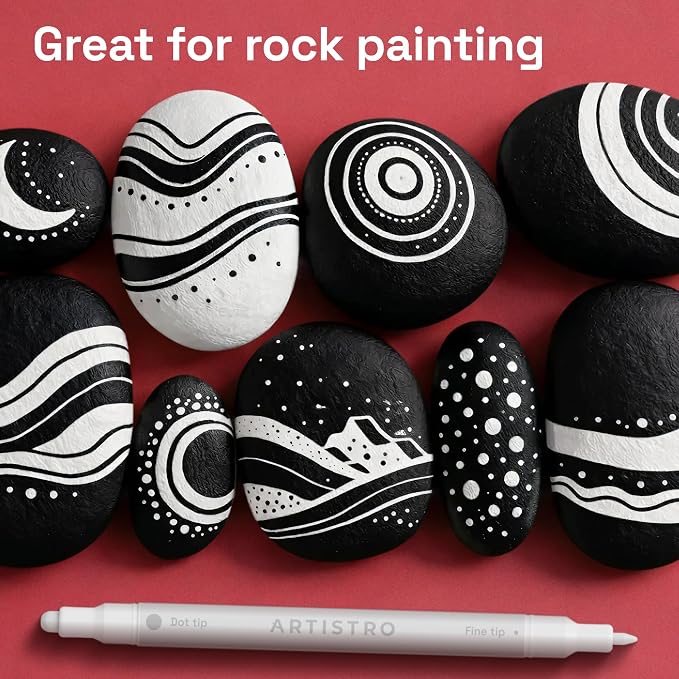 ARTISTRO 5 White Dual-Tip Acrylic Paint Markers – Paint Pens Set with Dot & Fine Tips for Fabric, Rock, Glass, Wood, Coloring Books – Arts & Crafts Gift – Classroom Must Haves & School Supplies