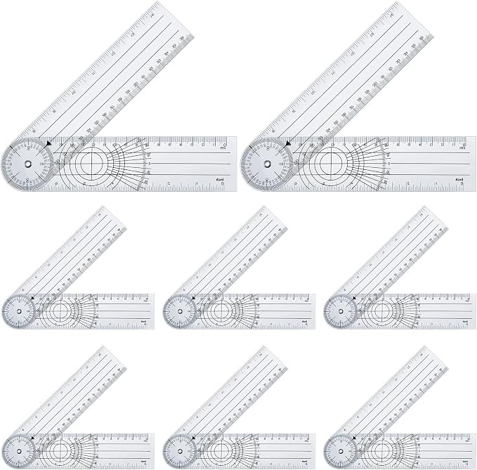 Weewooday 8 Pack Classroom Goniometer Angle Ruler Set, 7 Inch Clear Plastic Angle Finder Protractor with Rotating Arm, Geometry Measuring Tools for Students Teachers Drafting Woodworking