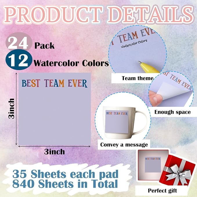 Yinder 24 Pcs Sticky Notes Gifts Bulk,Team,Aesthetics