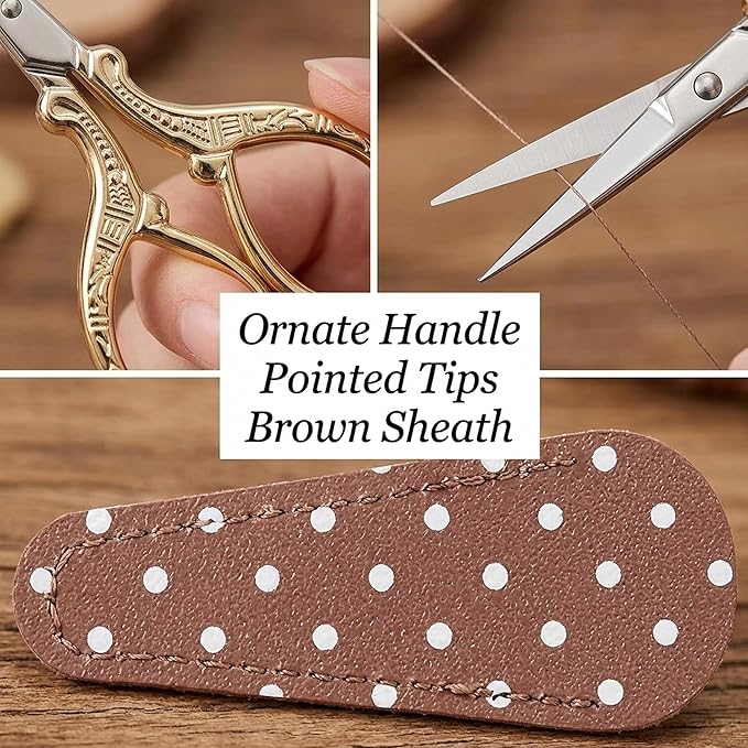 BIHRTC 3.6Inch Vintage Crochet Scissors - Small Embroidery Scissors with Stainless Steel Sharp Pointed Blades - Ideal for Sewing, Craft, DIY & Artwork DIY Tool