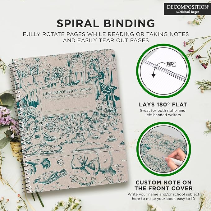 Decomposition 3-Pack Coastal Harmony College Ruled Spiral Notebook - 9.75 x 7.5 Journal, 160 Lined Pages - 100% Recycled Paper - Notebooks for School Supplies, Home & Office - Made in USA