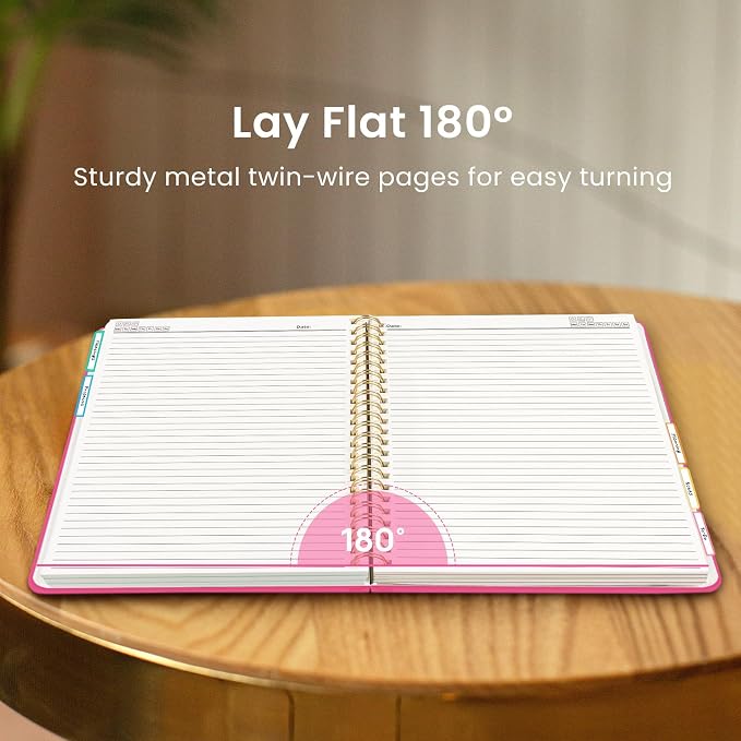Hardcover Spiral Journal Notebooks for Work With Removable Dividers & Tabs, 8.5"x11" 5 Subject Notebook for Note Taking & Organizer, A4 College Ruled Lined Journal for Women & Writing, Berry Pink, 280 Pages