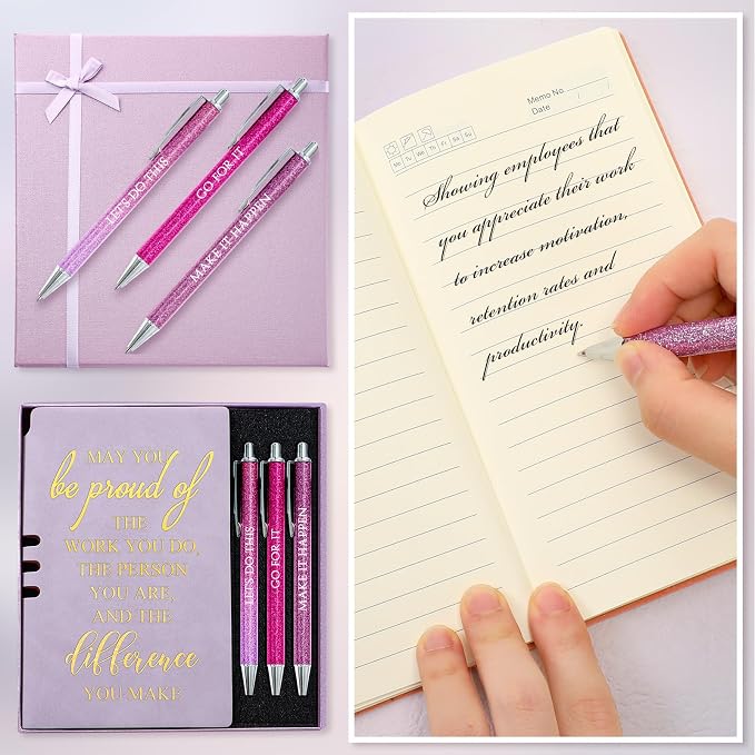 Resurhang 5 Pcs Employee Appreciation Gift Leather Journal Notebook 3 Ballpoint Pens with Box Thank You Gift for Nurse Volunteer Teacher Secretary Assistant Coworker Women(Purple)