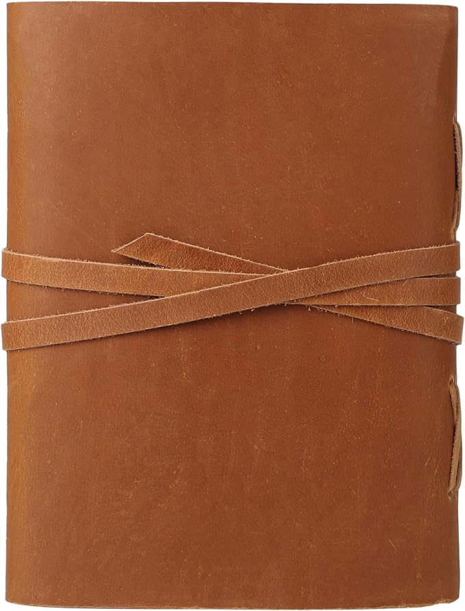 KomalC Handmade Leather Journal/Writing Notebook Diary/Bound Daily Notepad For Men & Women Unlined Paper Medium, writing pad gift for artist, sketch (Tan, 7 x 5)