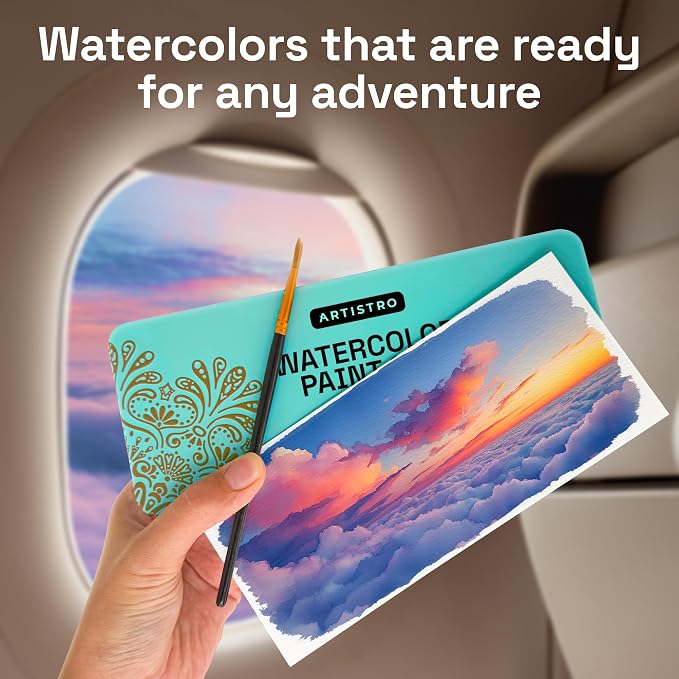 ARTISTRO Vivid Color Watercolor Paint Set - Portable Paint Art Kit with Palette and Brush Pens - Travel Water Color Set for Adults, Professionals, Kids - Art and Painting Supplies - Gift Idea