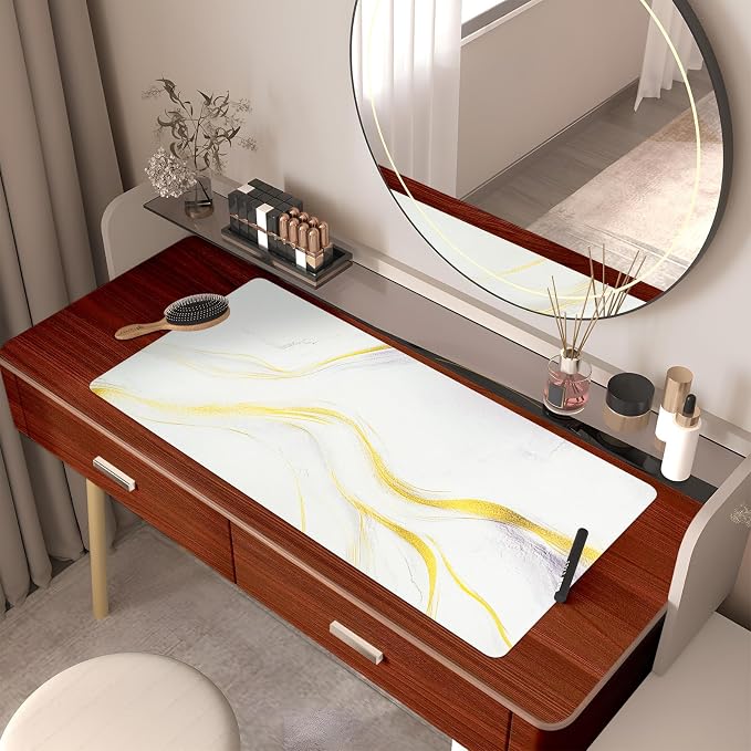 Marble Desk Pad, Desk Matt for Desktop, Leather Mouse Pad, Waterproof Keyboard Mat, Non-Slip Computer Mat, Keyboard and Mouse Pad for Office Decor (31.5"x15.7")