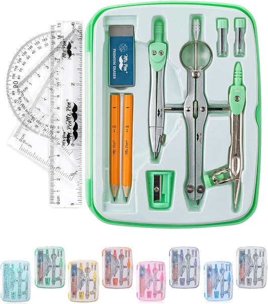 Mr. Pen- Geometry Set, 13 pcs, 3 Metal Compasses, Protractor, 6" Ruler | 45° & 30°/60° Set Squares, Pencils, Lead Refills, Sharpener & Eraser for Math, Drafting & Classroom Use | 45° & 30°/60° Set Squares, Pencils, Lead Refills, Sharpener & Eraser for ...
