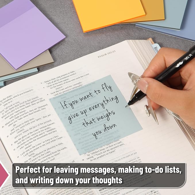 Mr. Pen- Transparent Sticky Notes, 3" x 3", 12 Pads, 600 Sheets | See Through Self-Adhesive Notes for Bible Journaling and Studying, Water-Resistant, Easy to Peel, Clean Removal