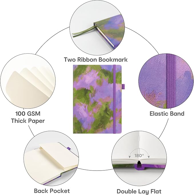 &And Per Se Lined Hardcover Notebook – A5 5.7"x8" College Ruled, 160 Pages, 100gsm Thick Paper – Aesthetic Journal for Women, Gift-Ready Planner, Everyday Writing Notebook (Lavender Grove)