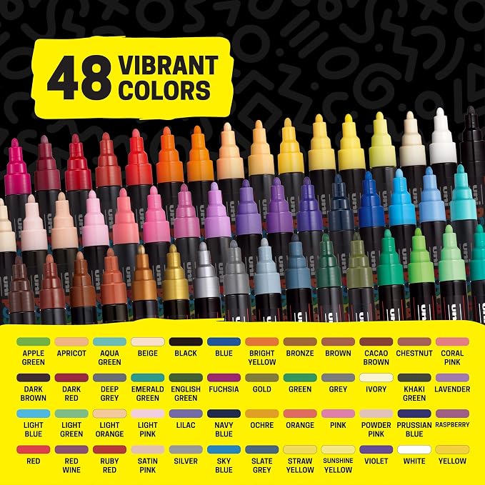 POSCA® PC-5M Paint Markers, Medium (1.8-2.5mm), Assorted, 48 Pack & Caddy | Includes POSCA display caddy with compartments, water-based opaque paint for 50+ surfaces, quick-drying, ACMI-certified