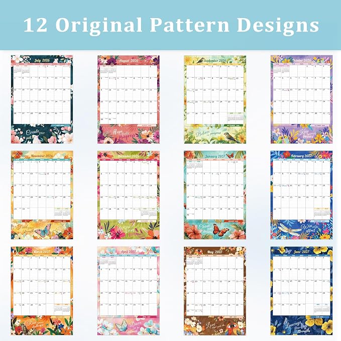 Ospelelf Wall Calendar 2026-2027 with Storage Pockets, 17" X 12" Monthly Large Planner Pad with Protective Cover and Stickers, for Family Fridge Office Teacher Student, Use July 2026 to December 2027 Retro
