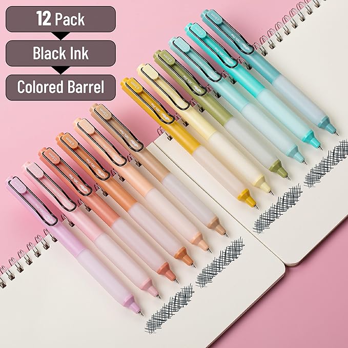 Mr. Pen- Retractable Gel Pens, 12 Pack, Black Ink, Pastel Barrels | Fine Point 0.5 mm, Fast Dry, Smooth Writing, Cute Pens for Drawing, Writing Planner and School Supplies