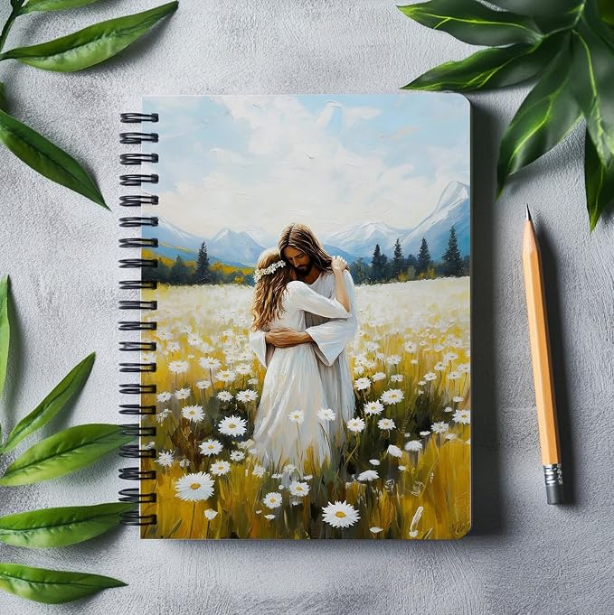 Daisy Floral Christian Jesus Spiral Notebook, Jesus Hugs Women Religious Journal, Prayer Journal for Woman, Christian Gifts for Women, Bible Notebooks for Note Taking, 5.5x8.3 Inch