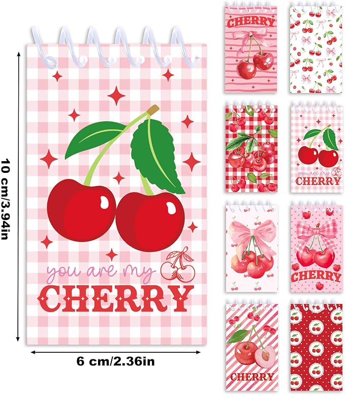 Cherry Mini Coil Notepad 24 Pcs, 2.36 x 3.94 Inch Cute Small Notebooks with 8 Adorable Cherry Designs, 16 Sheets 32 Pages, Memo Pads for Daily Planning, Shopping Lists, Office School Supplies