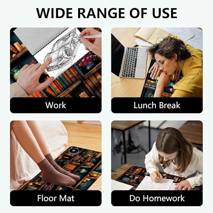 Heated Mouse Pad with 3 Levels Heated & 3 Hours Auto Shut-Off Mouse Pad for Warming Hands in Office Home, 23.6" x 14.2"Large Safe Desk Mat Hand Warmer，Vintage Colorful Bookshelf