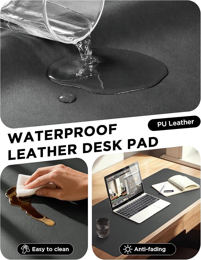 YSAGi 35.4" x 17" Large PU Leather Desk Mat for Keyboard and Mouse - Waterproof Non-Slip Desk Pad Protector for Office, Home, Writing Desk, Dark Grey
