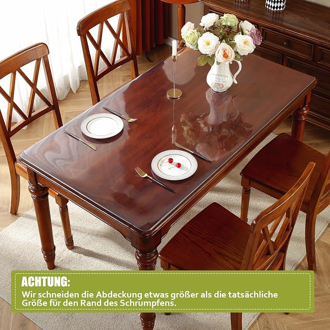 OstepDecor Clear Table Cover Protector 24 x 60 Inch, 1.5mm Thick Plastic Table Cover, Dining Table Protector Pad, Waterproof & Easy Cleaning PVC Desk Mat for Dresser, Coffee & Kitchen Wooden Tabletop