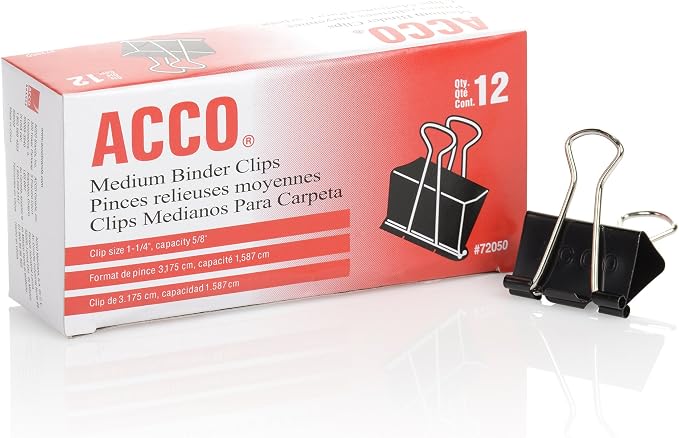 ACCO Binder Clips, Medium, Black, 12 per Box, 2 Boxes (72062) (Pack of 10)