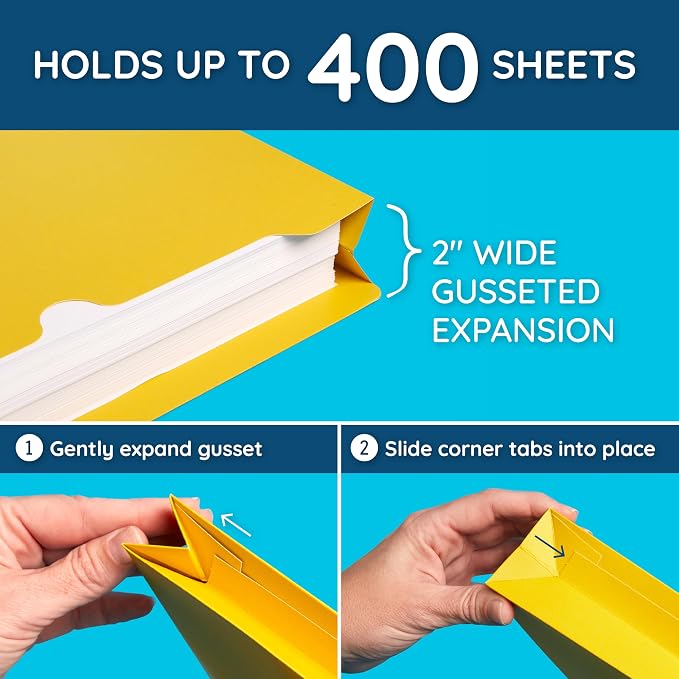 Blue Summit Supplies 2 Inch File Jackets, Expandable Folders, Heavy Duty 2 Inch Expansion Pocket File Folders Letter Size, Assorted Colors, Reinforced Straight Cut Tab,25 Pack