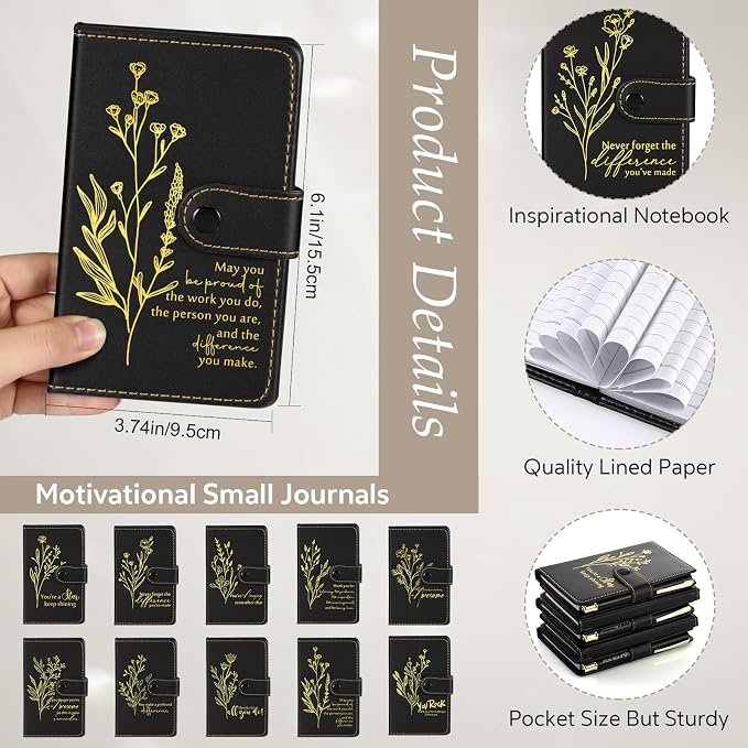 Dispowreath 20 Sets Thank You Leather Journal Notebook with Appreciation Ballpoint Pen Employee Gift for Teacher Nurse Coworker Team Office Staff Vet Tech Housekeeper (Black,Stylish)