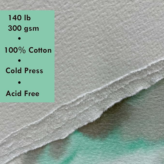 Square 100% Cotton Watercolor Paper Sketchbook, 140 LB, Cold Press | 300GSM, Acid Free, 24 Sheets,48 Pages, tumuarta 6x6 In Watercolor Journal for Use As Travel Notebook and Mixed Media Pad