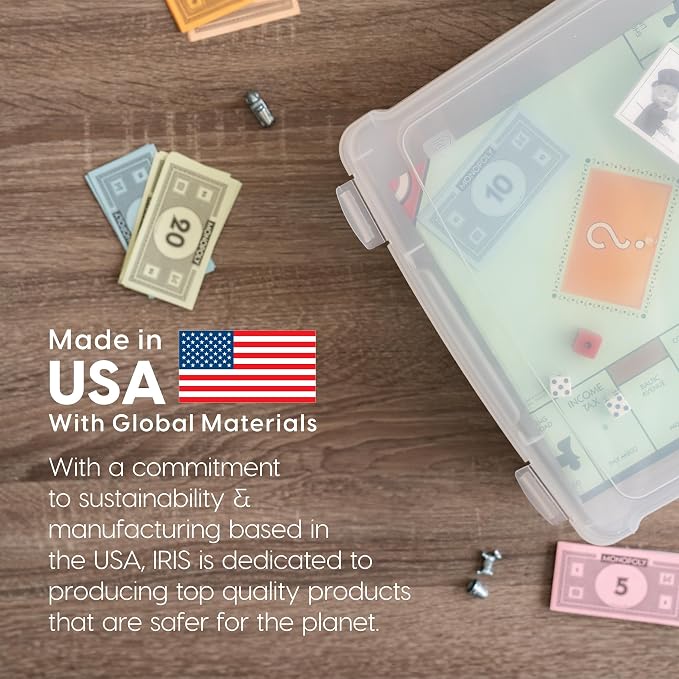 IRIS USA Board Game Storage Containers, 4-Pack |Made in USA| Organizers with Built-In Handle & Snap-Tight Lid for Puzzles, Scrapbook, and Fits 8.5" x 11" or A4 Papers, Slim - Clear