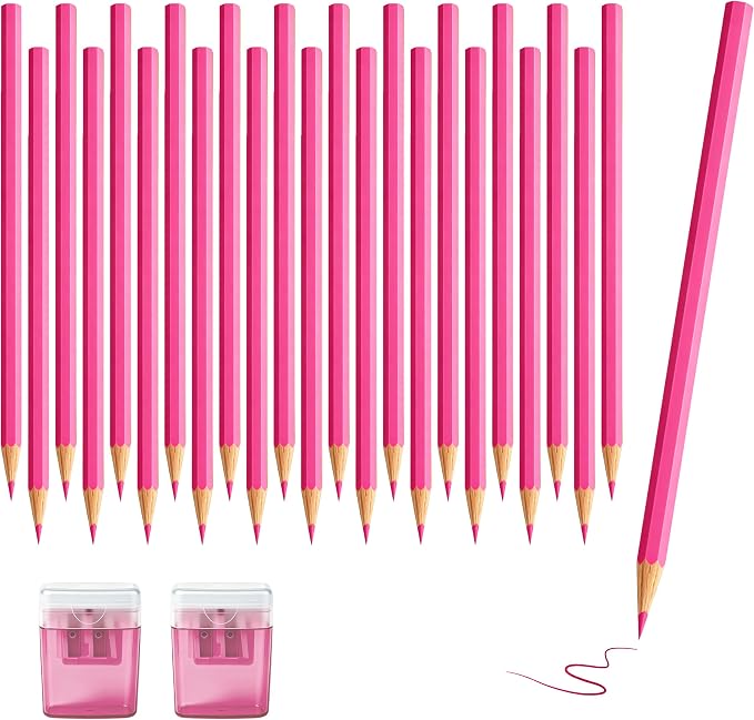 24Piece Pink Colored Pencils Set with Sharpener, Pre-Sharpened Professional Wooden Art Pencils for Artists Drawing and Sketching, Premium Colored Tone Supplies Delivering Detailed Painting(Pink)