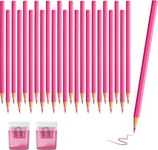 24Piece Pink Colored Pencils Set with Sharpener, Pre-Sharpened Professional Wooden Art Pencils for Artists Drawing and Sketching, Premium Colored Tone Supplies Delivering Detailed Painting(Pink)