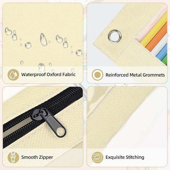 Lanpn Pencil Pouch for 3 Ring Binder 6 Pack, Aesthetic Binder Pen Bags with Zipper, 3 Holes Pencil Pouches Organizer for Boy Girl Kids School Student, Reinforced Grommets & Clear Window, Beige