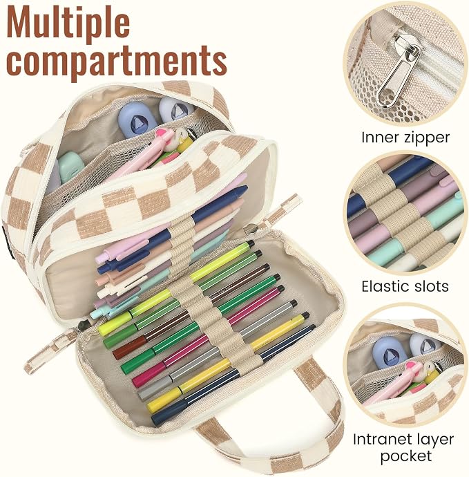 Large Pencil Case Pouch, Extra Big Pencil Bags with Zipper, Cute Corduroy Pencil Pouch with 5 Compartments, Pen Bag Wide Opening, Pencil Pouch Organizer, Pencil Box for Teen Girls Adults