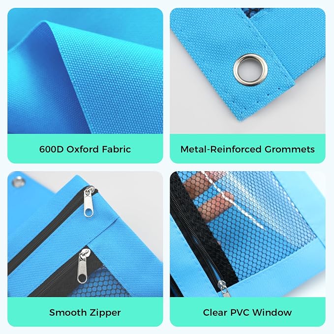 Pencil Pouch for 3 Ring Binder, Pencil Case with Zipper, 600D Fabric Pencil Pouch Bag Holder Accessories, Clear Window Pencil Case Aesthetic Back to School Organizer Pockets for Boy Girl (Sky Blue)