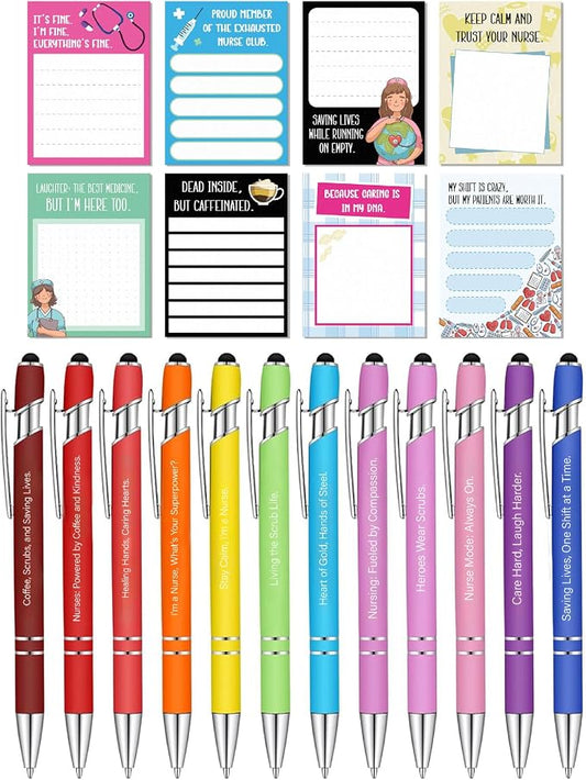 Mr. Pen- Fun Nurse Sticky Notes and Funny Stylus Pens, 20 Pack | 3" x 4" Sticky Notes, 8 Pads, 240 Sheets, 12 Black Ink Funny Pens with Stylus Tips, Fun Sticky Note for Adults, List-Making