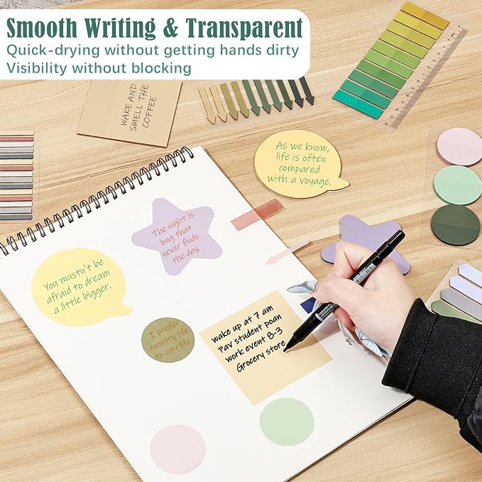 BAYTORY 1700 Sheets Transparent Sticky Notes, See Through Sticky Tabs | Book Annotation Kit for Bible Study, 4Pcs Double Marker Pens, Transparent Index Tabs for Annotation Kit (Dark Colors)