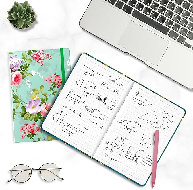 Lined Journal Notebook, Hardcover Journal for Women, Medium 5.7 x 8.4 in, 160 Pages Thick Paper, Cute Aesthetic Floral College Ruled Notebook for Writing Journaling Work Office School, Flower