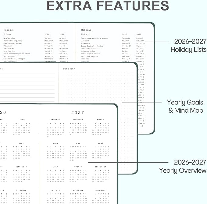 And Per Se Undated Academic Planner, Weekly & Monthly Planner with Goal & Habit Tracker, A5 Hardcover, Forest Green