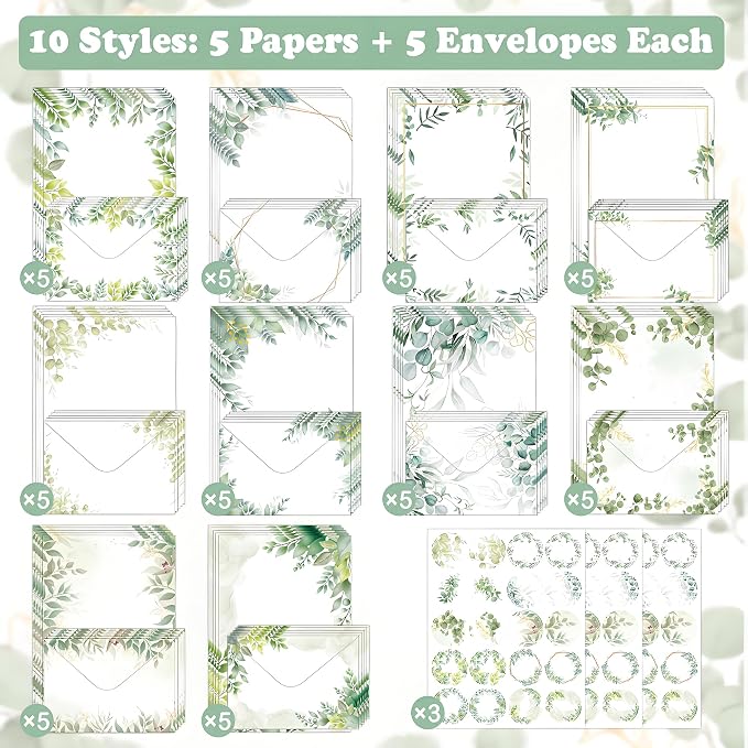 FUNCLASS 160 Pcs Leaf Stationery Set Letter and Envelopes | 50 Unlined Stationery Paper and 50 Matching Envelopes , 5.5 x 8.25 Inches Letter Writing Stationery for Home, Office, School
