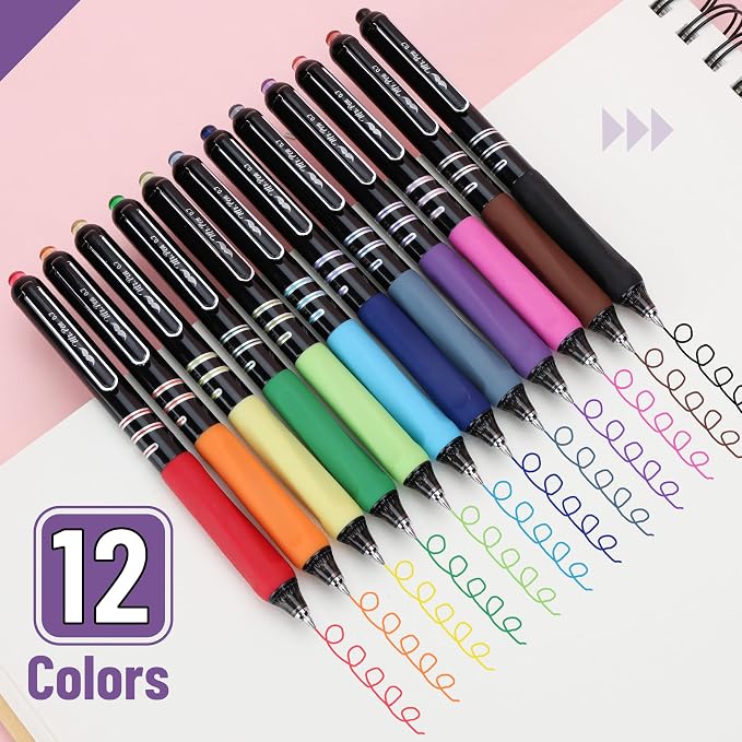 Mr. Pen- Retractable Gel Pens, 12 Pack, 0.7mm Fine Point, Colorful Ink | Fast-Dry & Smooth Writing Pens for Note-Taking, Journaling, Office, School & Everyday Use