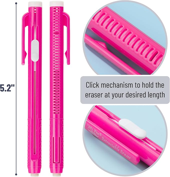 Mr. Pen- Retractable Mechanical Eraser Pens, 24 Pack, Pink & Blue Barrels | Bulk Latex-Free Precision Pencil Erasers for Artists, Students, Drawing, Sketching & Drafting