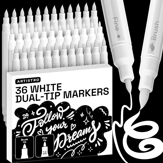 ARTISTRO 36 White Acrylic Paint Markers - Paint Pens for Drawing - For Fabric, Rock, Glass, Wood, Molds - Arts & Crafts Gift for Adults, Teens, Kids, Classroom Must Haves & School Supplies