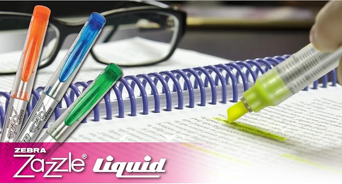 Zebra Pen Zazzle Liquid Highlighter, Assorted Ink Colors, Chisel Tip, 10-Pk