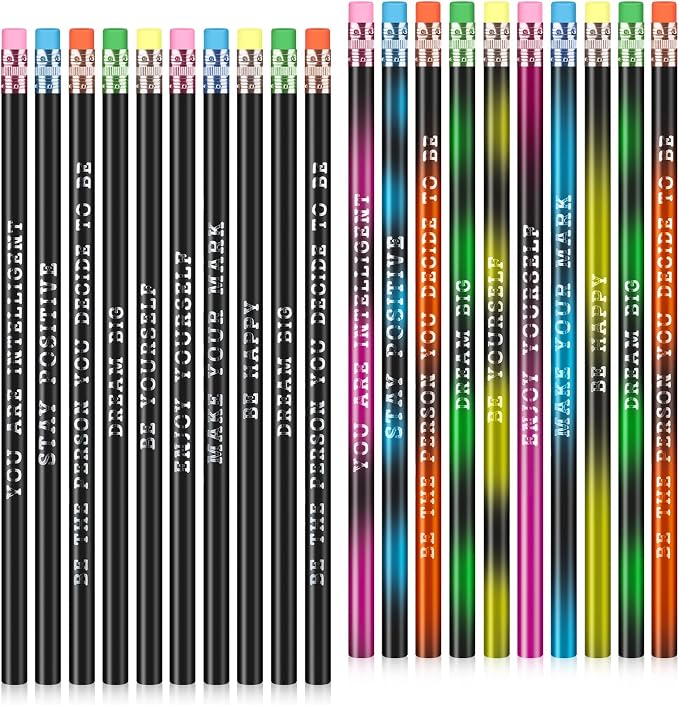 Gersoniel 60 Pcs Personalized Pencils with Name Motivational Fun Pencils Inspirational for Student Color Changing Mood for Kid(Black,Fresh Style)