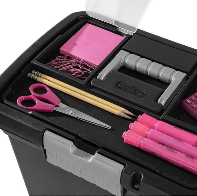 Sterilite Portable File Box with Latching Lids for Home and Office, 4-Pack | Heavy-Duty and Stackable Plastic Containers with Latches for Closet, Cabinet, Bedroom, Bathroom and Dorm Room Organization