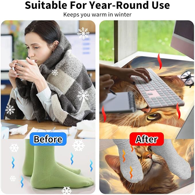 Heated Desk Pad Mouse Pad,Heated Desk Mat,with 3 Heating Levels & 3 Hours Auto Shut-Off,Leather 23.6"*14.2" Gaming Mouse Laptop Mat,Foot Warmer,Orange Cat Sky