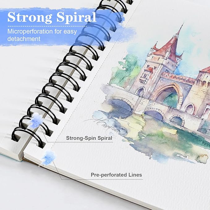 3 Pack 90 Sheet Watercolor Paper Pad 5.5“ x 8.5”, 140lb/300 GSM Cotton Cold Press Spiral Bound Pad Watercolor Sketchbook for Adults, Mixed Media,Markers, Art Painting, Journal