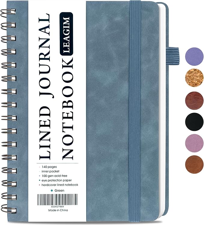 LEAGIM Lined Spiral Journal Notebook for Women & Men, College Ruled Hardcover Notebook for Work & Note Taking, Journals for Writing, 100 GSM, Business, School, 140 Pages, A5(5.8"x8.5") - Green